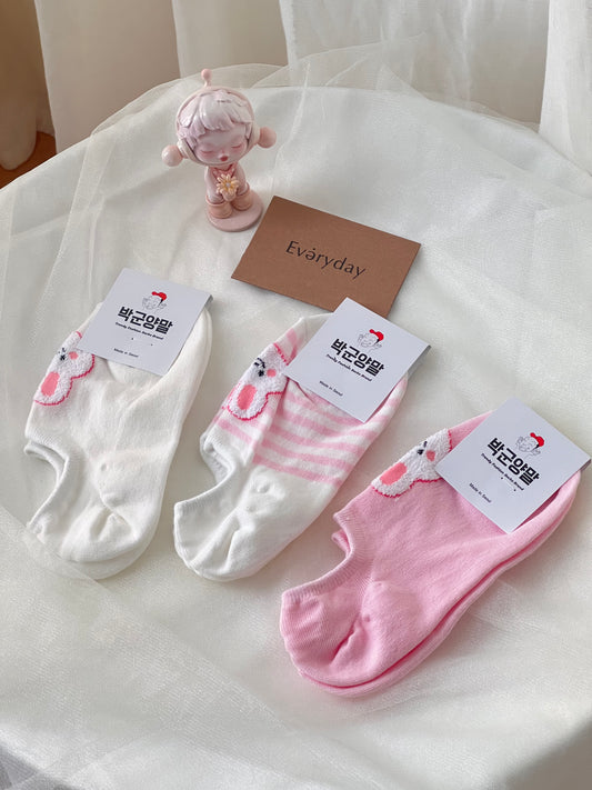 Korean short socks - pink bunny