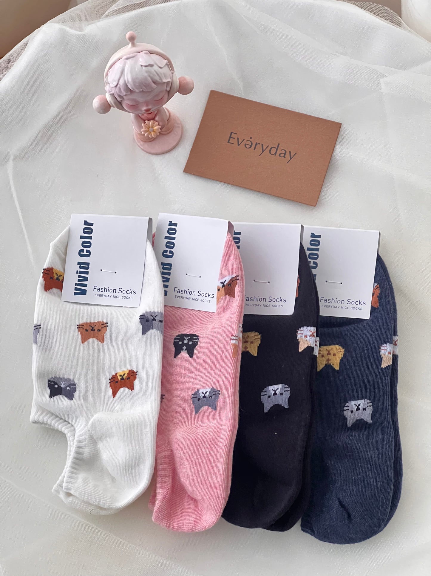 Korean short socks - kitty heads